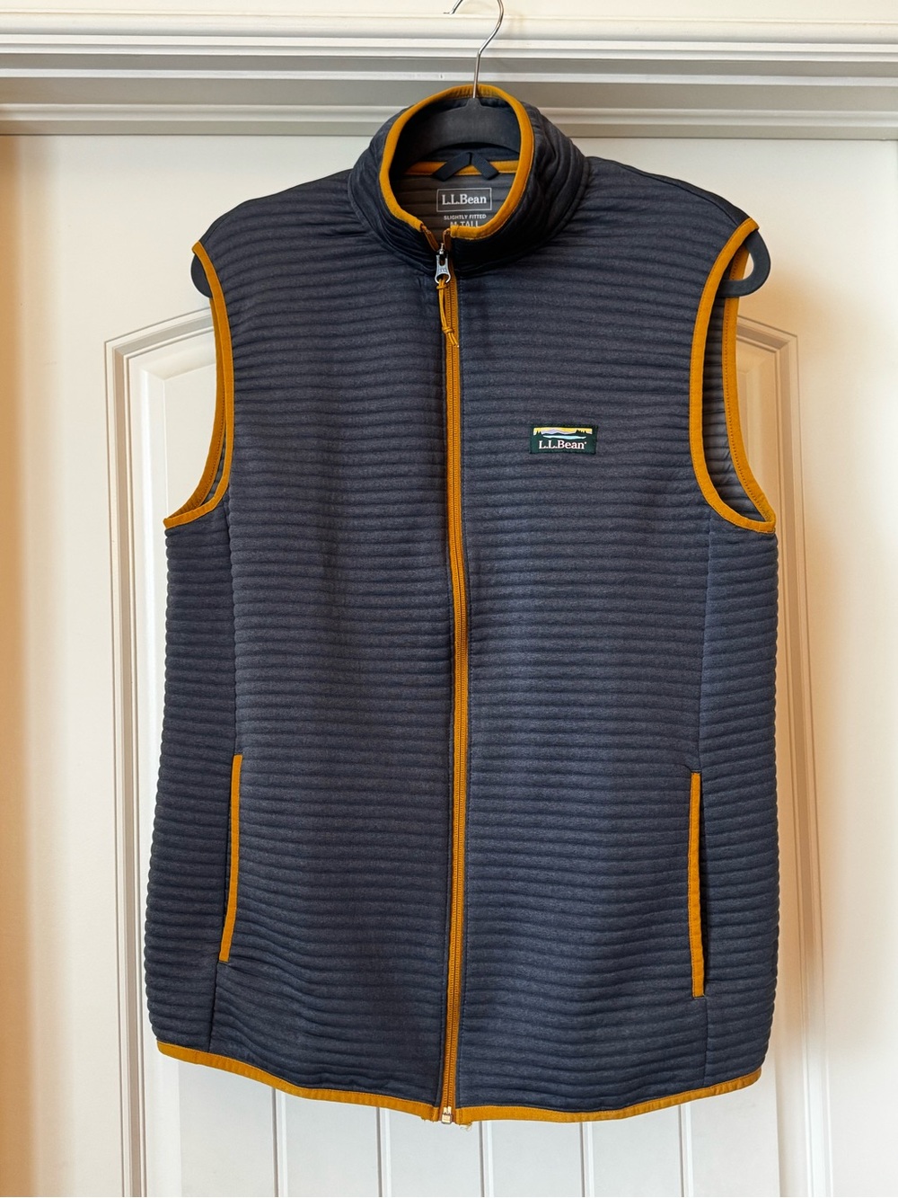L.L. Bean Navy Quilted Vest with Gold Trim